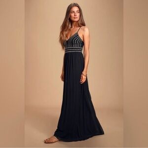 Lulu’s Gala Black Embroidered Maxi Dress | Size S